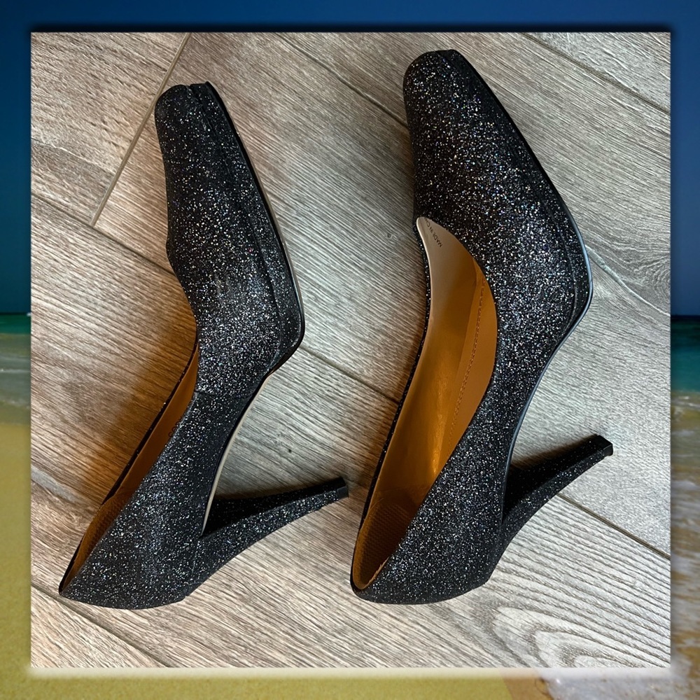 Ellen Tracy CODY Black Glitter High Heeled Pumps, Size 7M